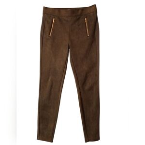 LOFT Women's Olive Green Suede Skinny Pants with Gold Zipper Accents